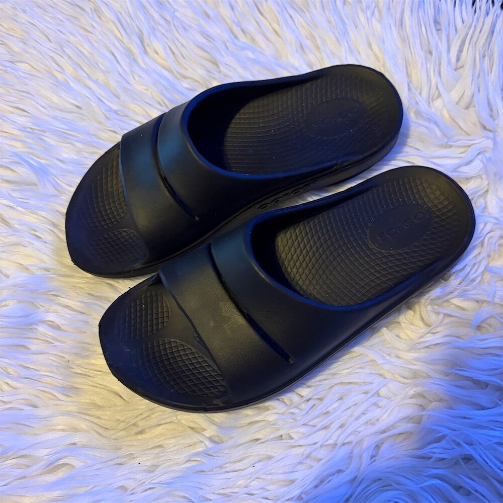 OOFOS OOahh Recovery Slide Sandals Unisex Size 9 Black Comfort Arch